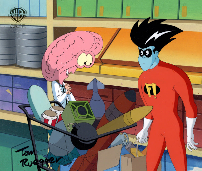 Freakazoid Original Production Cel on Original Production Background Signed by Tom Ruegger: Freakazoid and Lobe