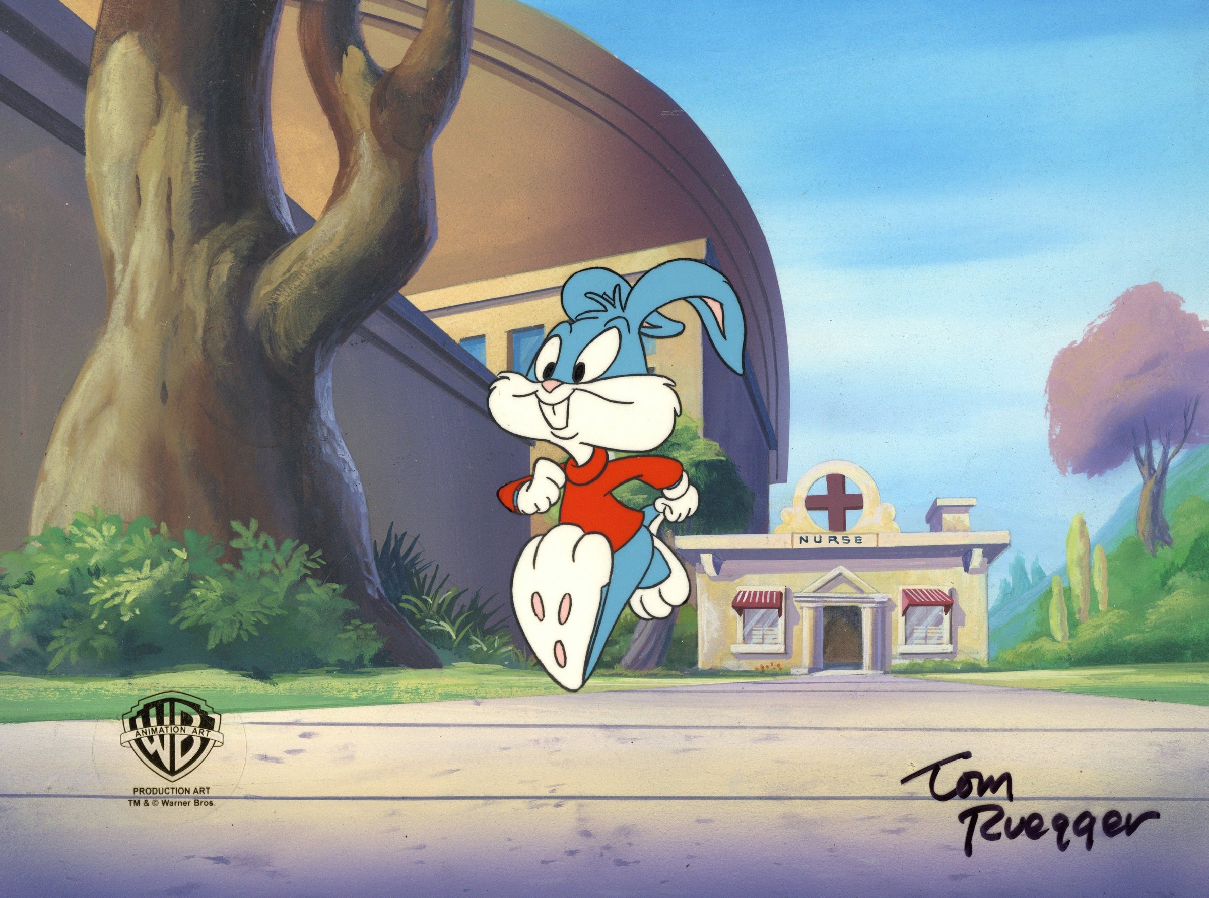 Tom Ruegger Cartoon Tiny Toons Original Production Cel on Original Background Signed by To ...