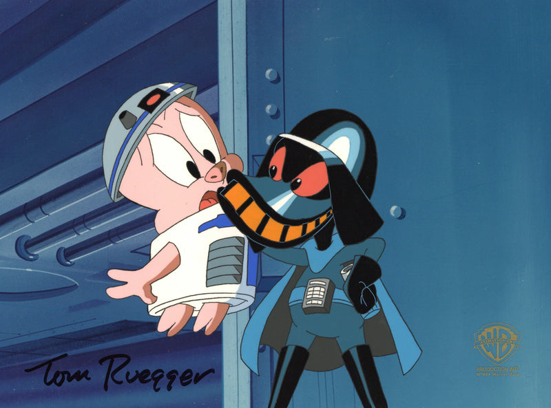 Tiny Toons Original Production Cel with Matching Drawing Signed by Tom Ruegger: Duck Vader and Hamton J. Pig