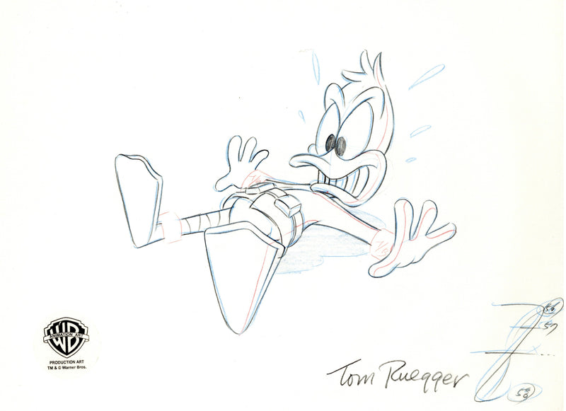 Tom Ruegger Cartoon Tiny Toons Original Production Drawing Signed by Tom Ruegger: Plucky D ...