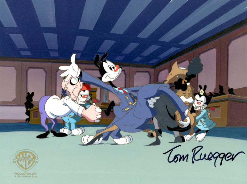 Tom Ruegger Characters Animaniacs Original Production Cel Signed by Tom Ruegger: Wakko, Yakko ...