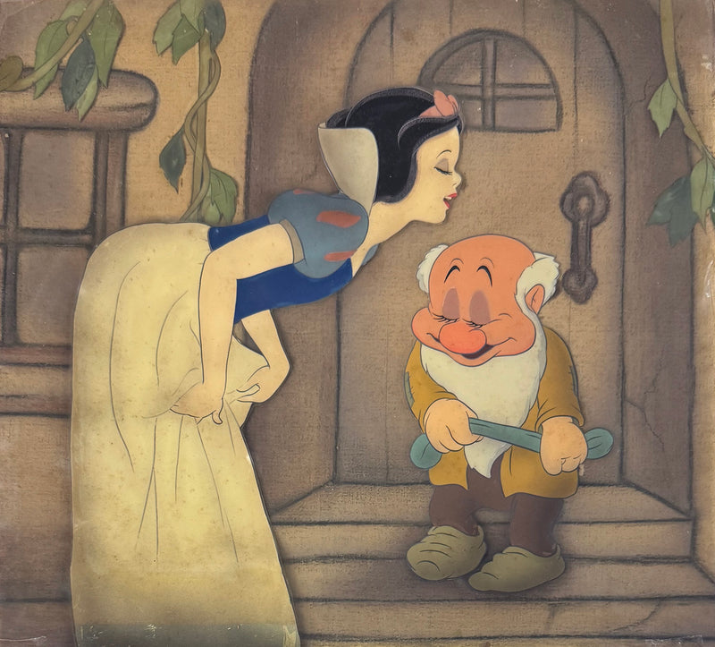 Snow White and the Bashful Original Production Cel on Courvoisier Background -Framed