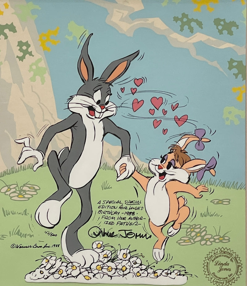 Looney Tunes Limited Edition Cel Signed by Chuck Jones: Bugs Bunny and Girl Bunny Birthday Card