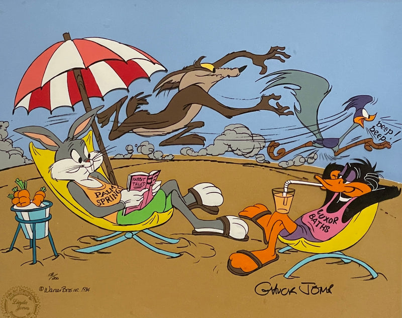 Looney Tunes Limited Edition Cel Signed by Chuck Jones: Bugs, Daffy, Roadrunner, and Wile E. Coyote - Palm Springs