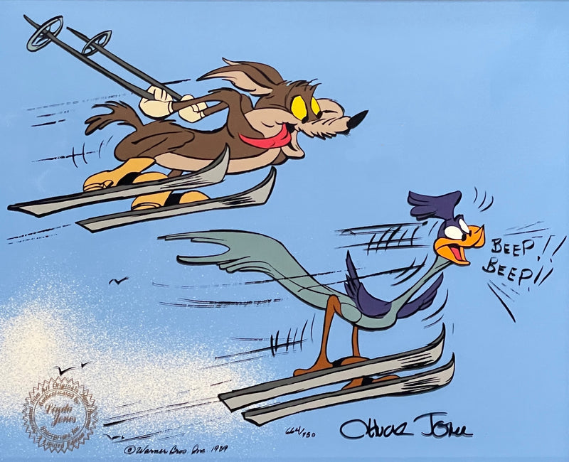 Looney Tunes Limited Edition Cel Signed by Chuck Jones: Roadrunner and Wile E. Coyote Skiing