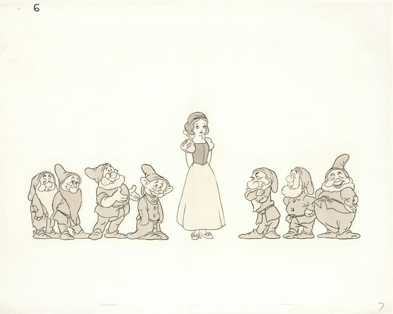 Hand-Colored Photostat Size Comparison Model Sheet: Snow White, The Se ...