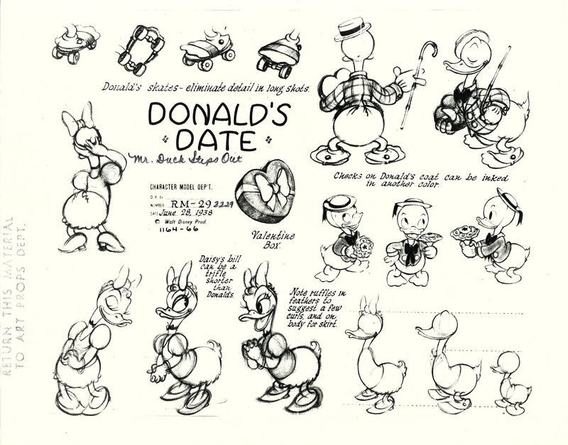 Mr. Duck Steps Out Original Stat Model Sheet: Donald, Daisy, Huey, Dew ...