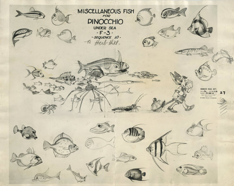 Pinocchio Original Stat Model Sheet: Pinocchio and Fish – Choice Fine Art