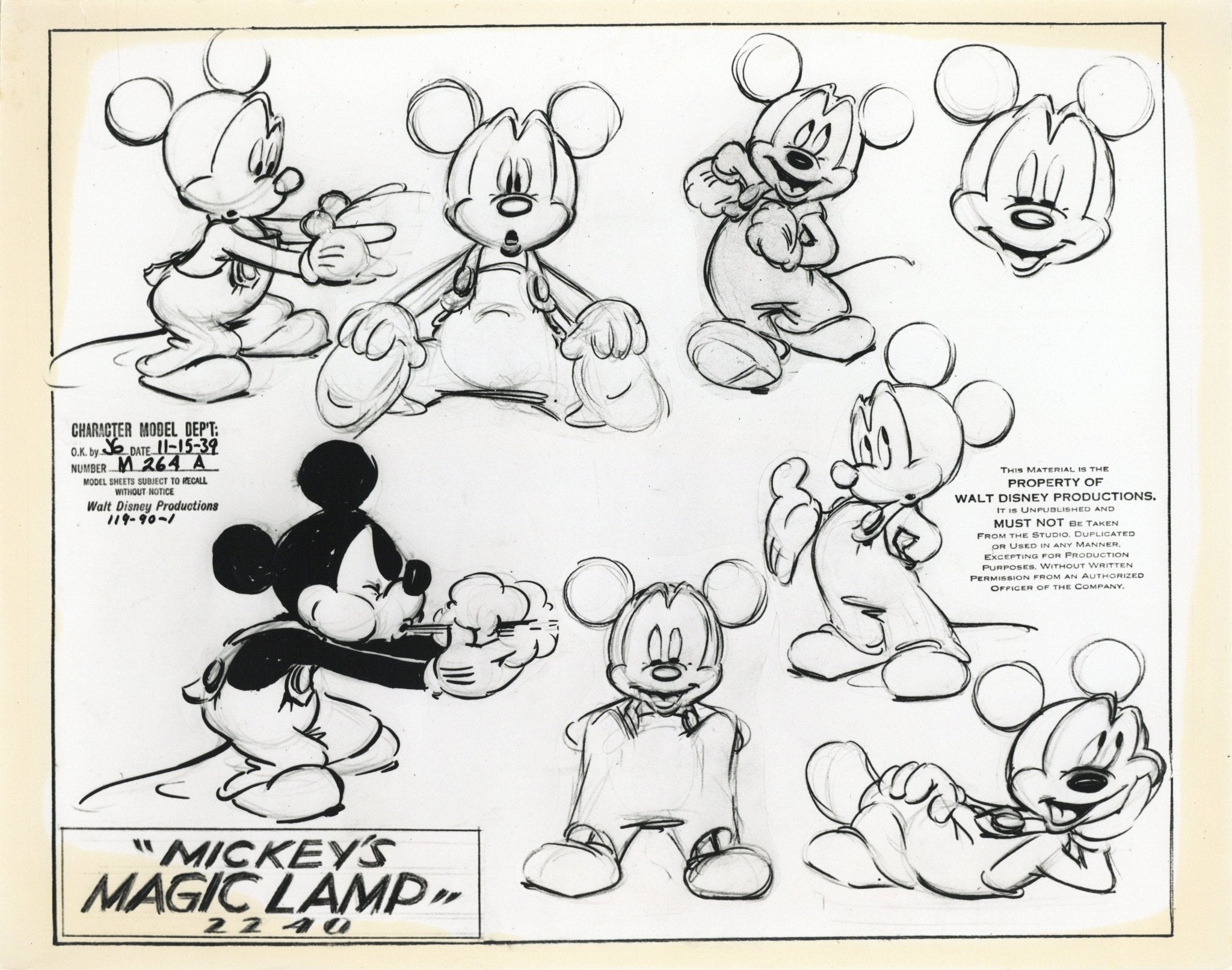 (美品)Pluto's Dream House 1938 オリジナルスケッチ Pluto's Dream House Original Stat Model Sheet: Mickey Mouse