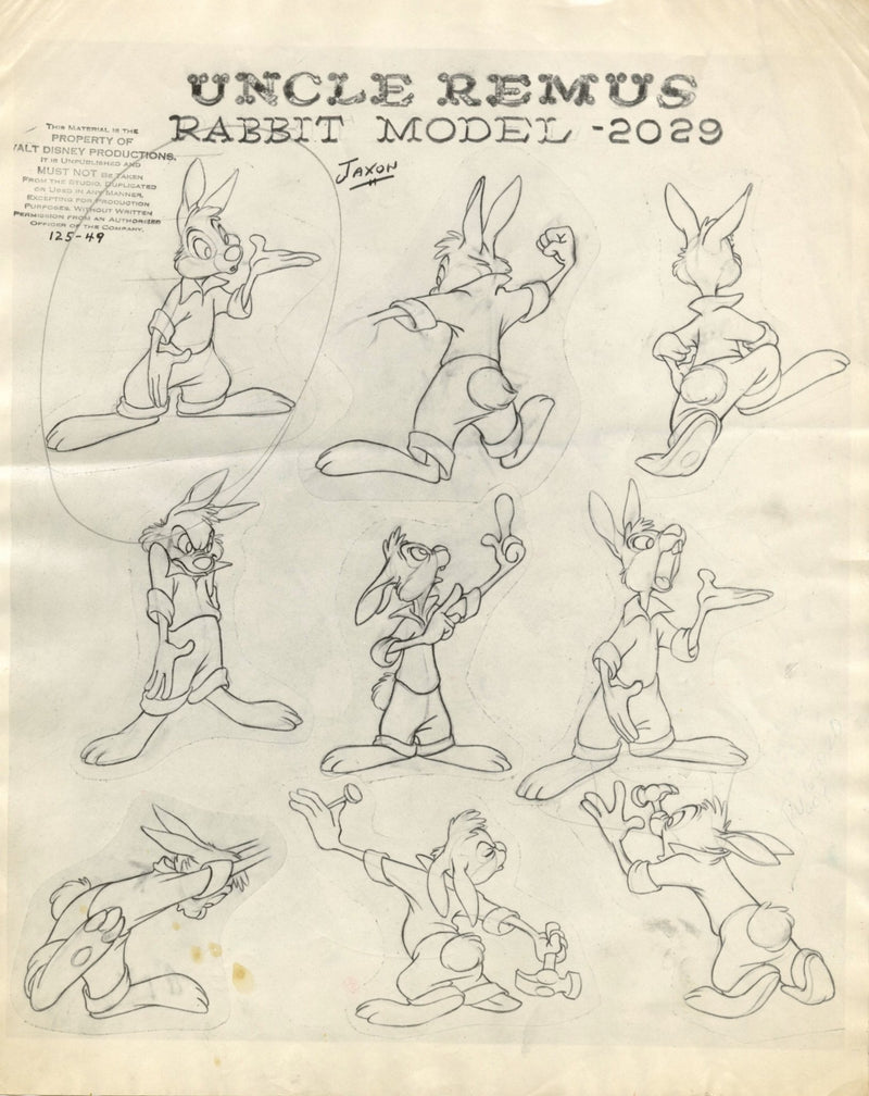 Song of the South Original Stat Model Sheet: Uncle Remus Rabbit Model ...