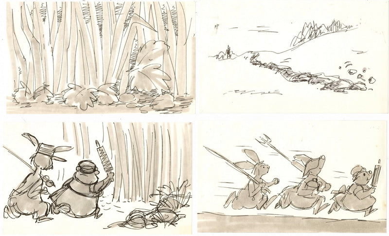 The Rescuers Storyboard Drawings (Set of 4): Deadeye, Luke, Ellie Mae ...