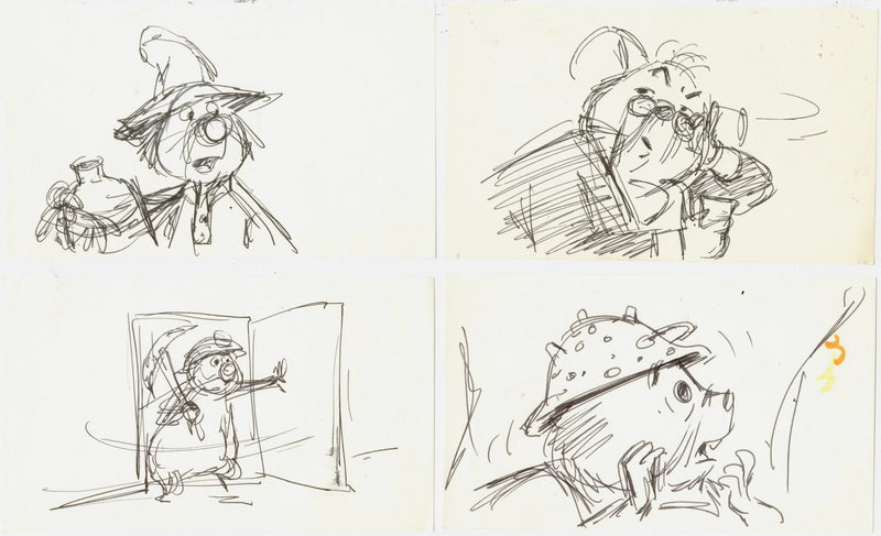 The Rescuers Storyboard Drawings (Set of 4): Mr. Chairman, Luke, Ellie ...