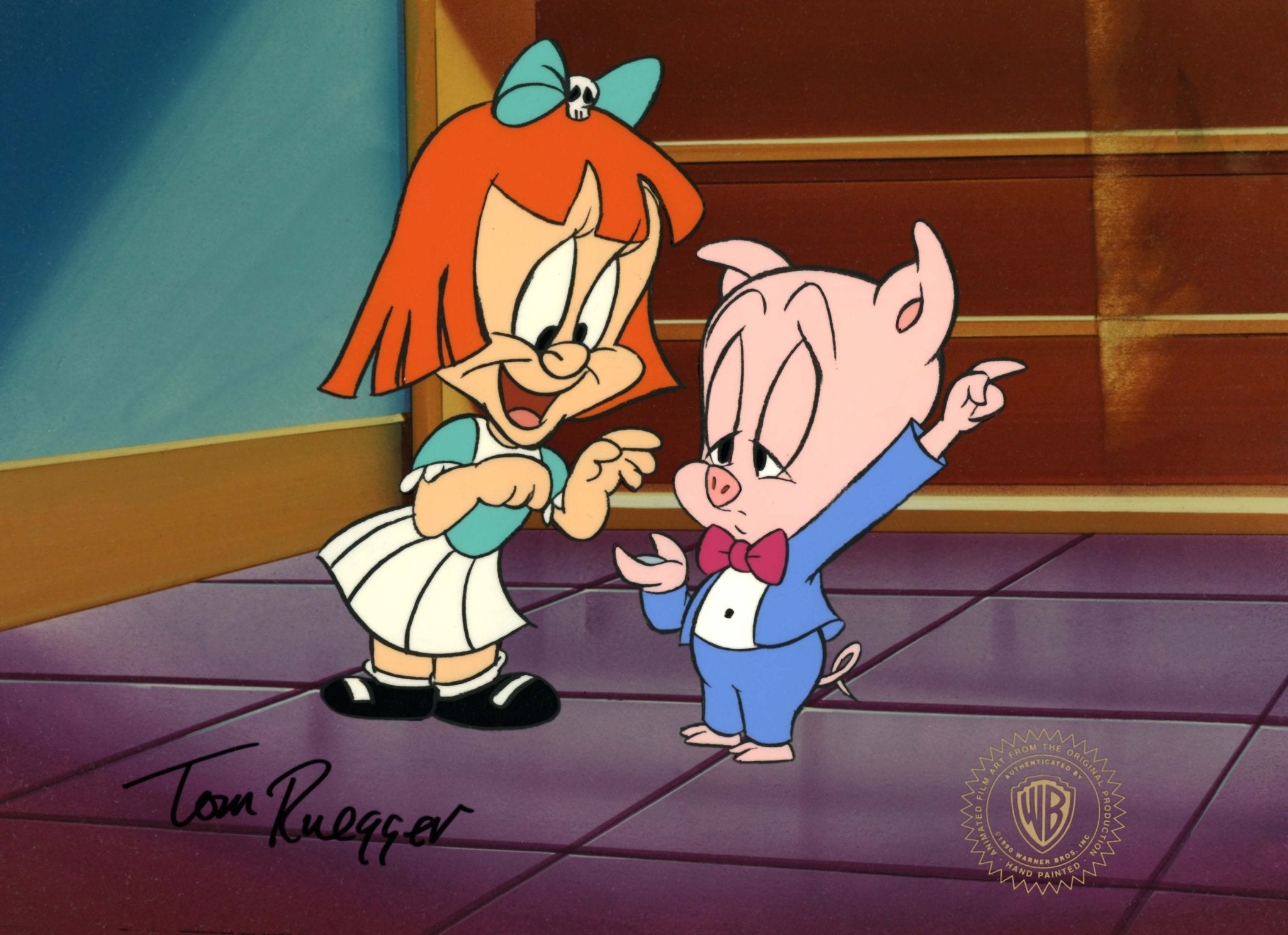 Tom Ruegger Family Tiny Toons Original Production Cel Signed by Tom Ruegger: Elmyra, Hamt ...