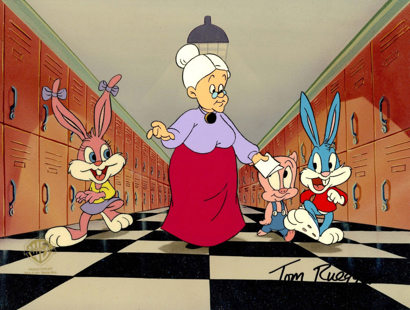 Tom Ruegger Family Tiny Toons Original Production Cel Signed by Tom Ruegger: Granny, Babs ...
