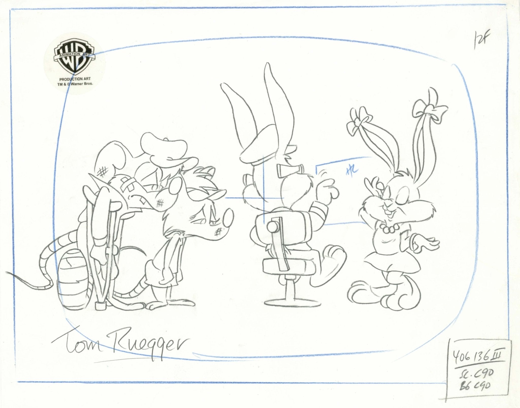 Summer Ruegger Tiny Toons Original Production Drawing Signed by Tom Ruegger: Buster ...