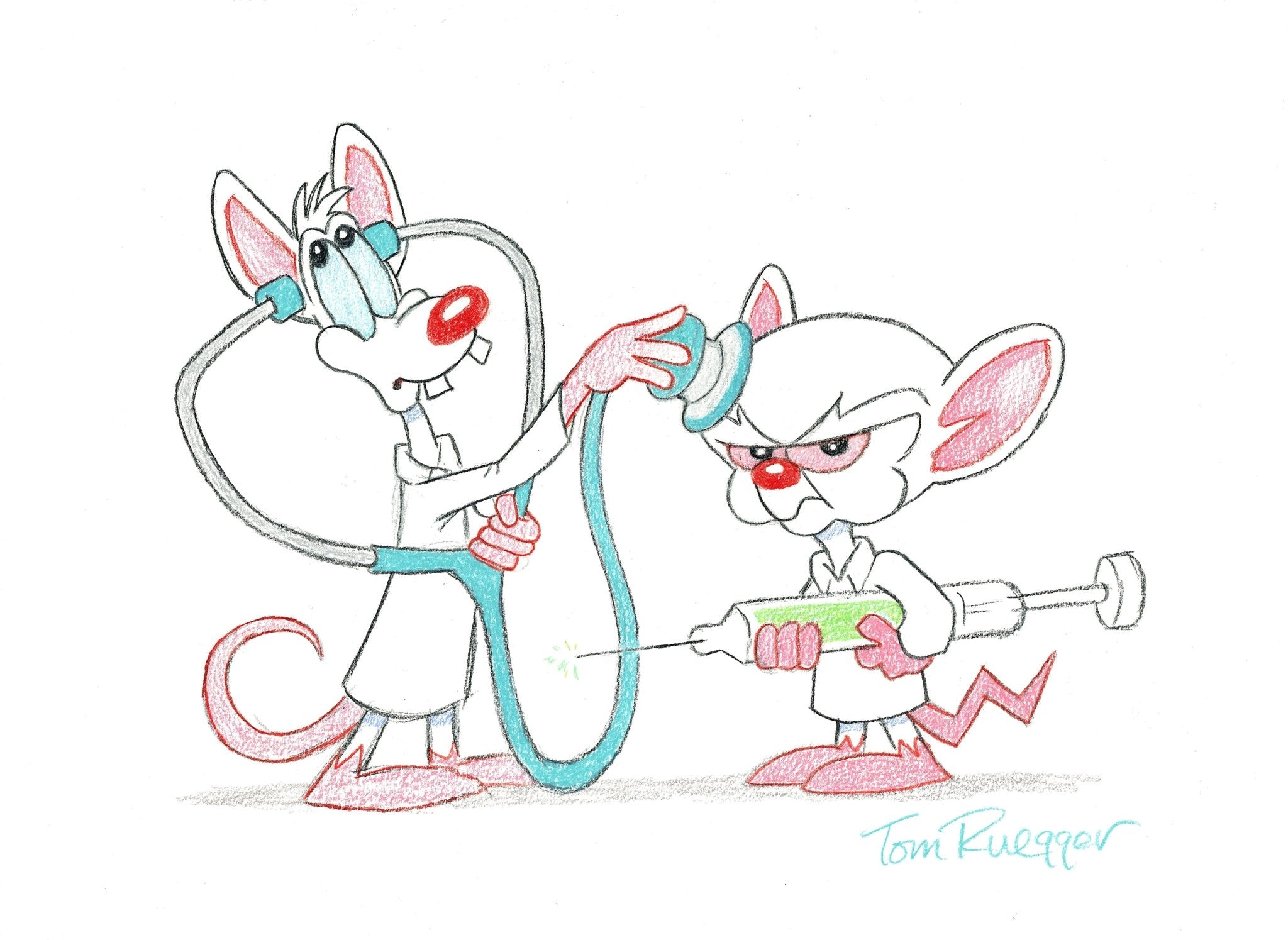 Tom Ruegger Tom Ruegger Original Signed Drawing: Pinky and the Brain as Doctors ...