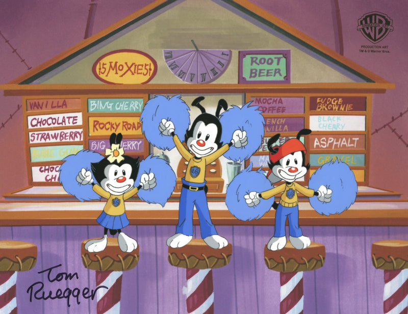 Tom Ruegger Family Animaniacs Original Production Cel Signed by Tom Ruegger: Wakko, Yakko ...