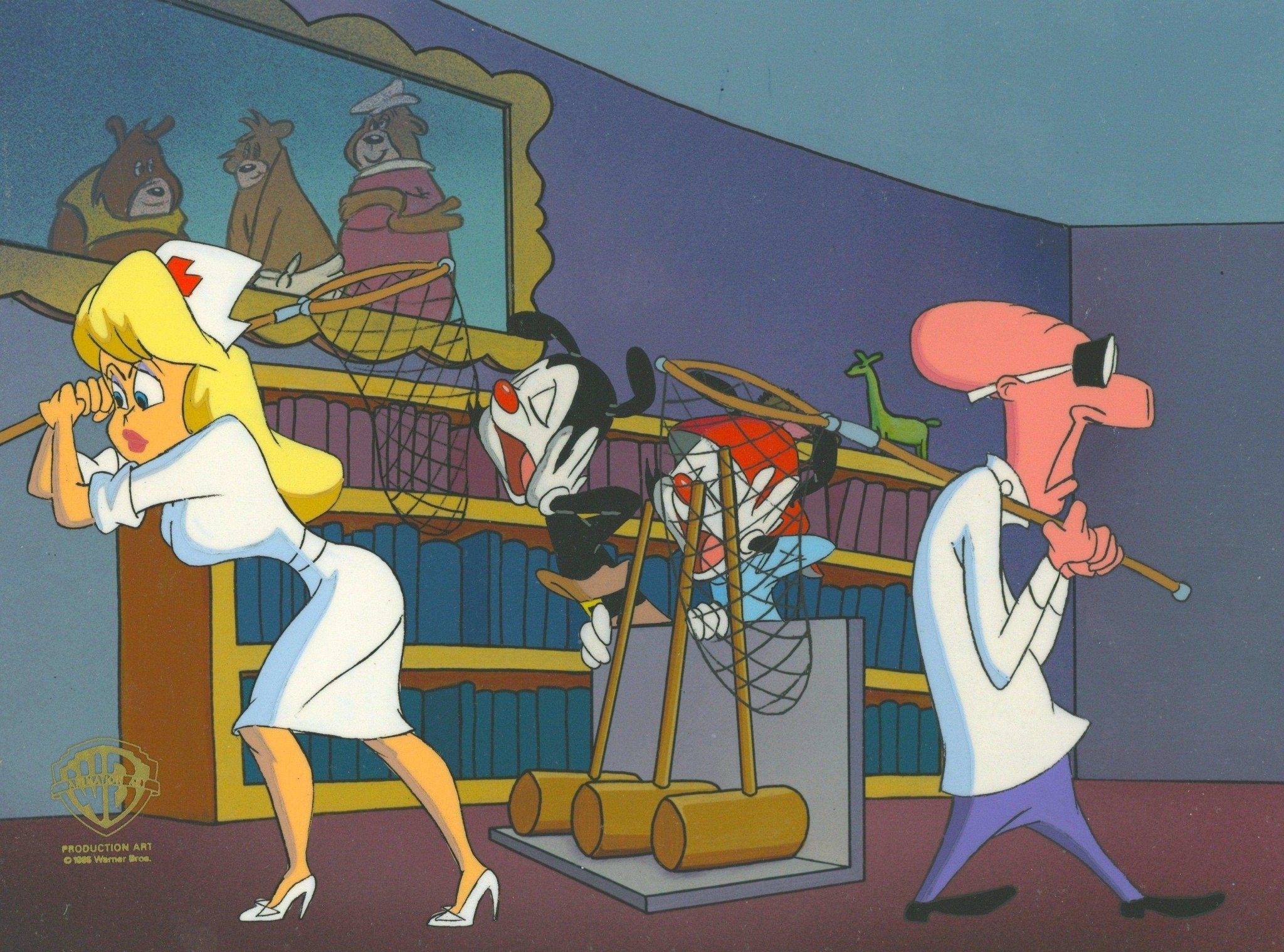 Animaniacs Original Production Cel: Nurse, Yakko, Wakko, and Dr