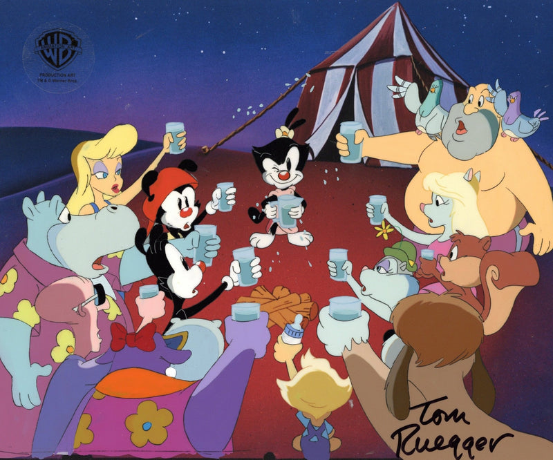 Tom Ruegger Productions Animaniacs Original Production Cel with Matching Drawing Signed by Tom ...