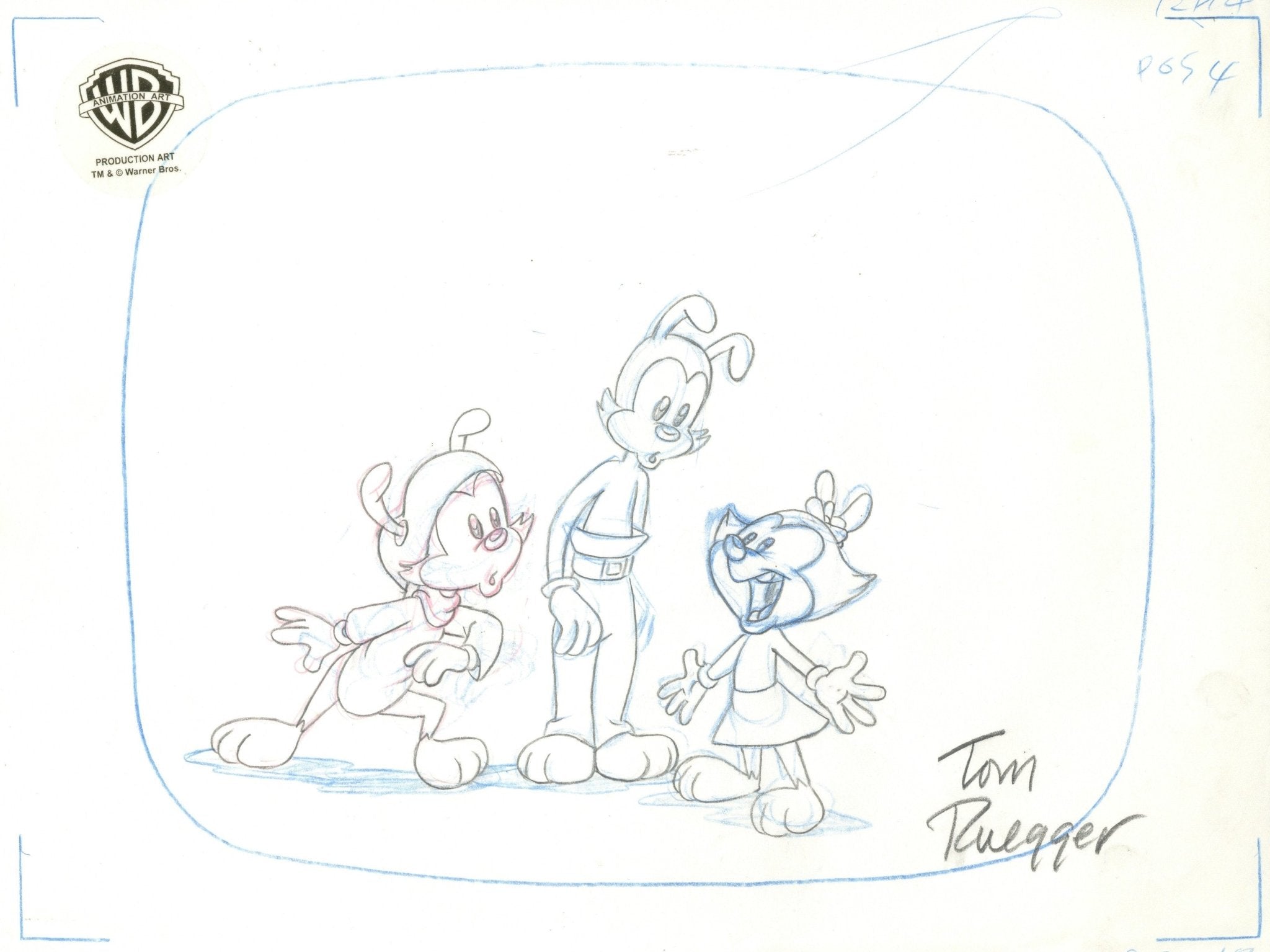 Tom Ruegger Family Animaniacs Original Production Drawing Signed by Tom Ruegger: Wakko, Y ...