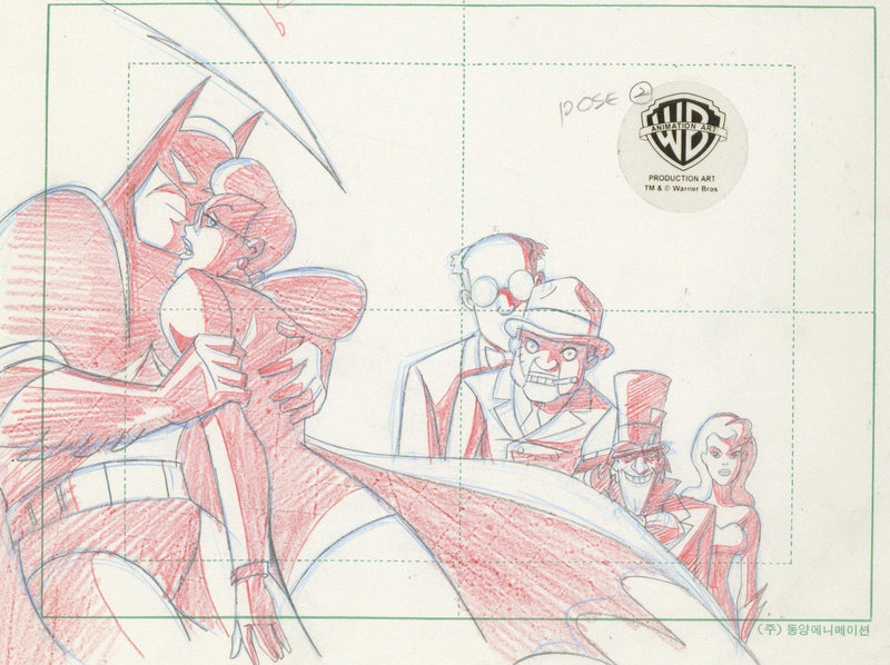 Batman The Animated Series Original Production Drawing: Batman, DA Janet, Ventriloquist, Mad-hatter, and Poison Ivy - Choice Fine Art