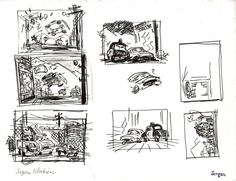 Cars Original Storyboard Concept Drawing: Mater and Lightning McQueen - Choice Fine Art