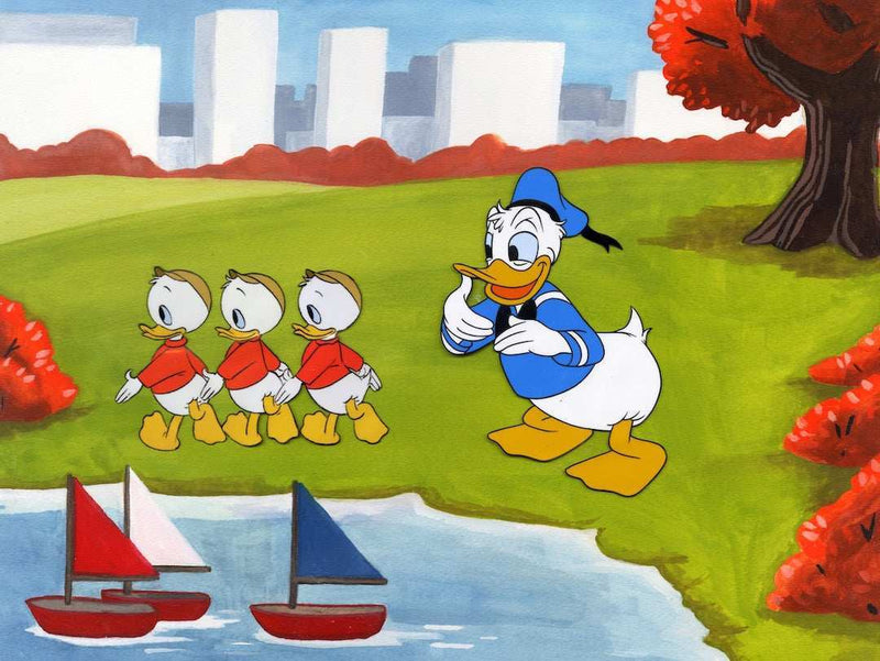 Donald Duck and Nephews Production Cel on Hand-Painted Background - Choice Fine Art