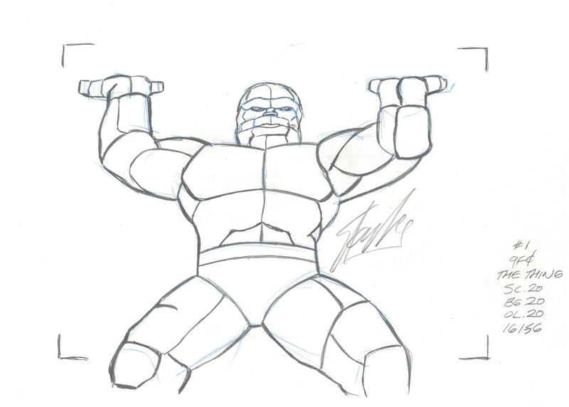 Fantastic Four Original Production Cel and Matching Drawing Signed by Stan Lee: The Thing - Choice Fine Art