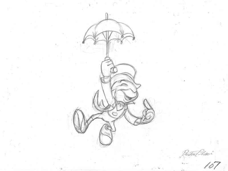 Jiminy Cricket Original Production Cel With Matching Drawing #107 - Choice Fine Art