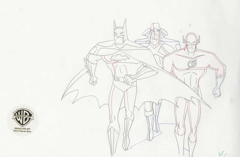 Justice League Original Production Drawing: Batman, The Flash, and Martian Manhunter - Choice Fine Art