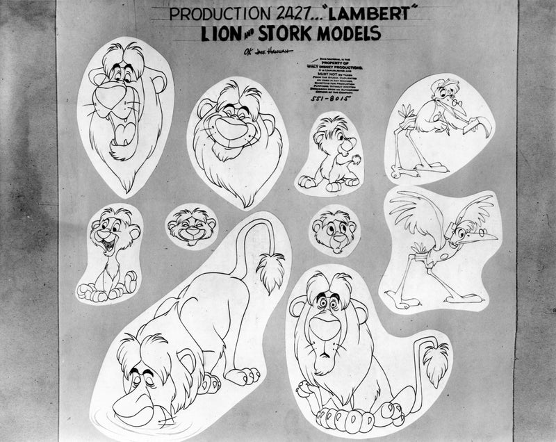 Lambert The Sheepish Lion Original Production Model Sheet: Lion and Stork Models - Choice Fine Art