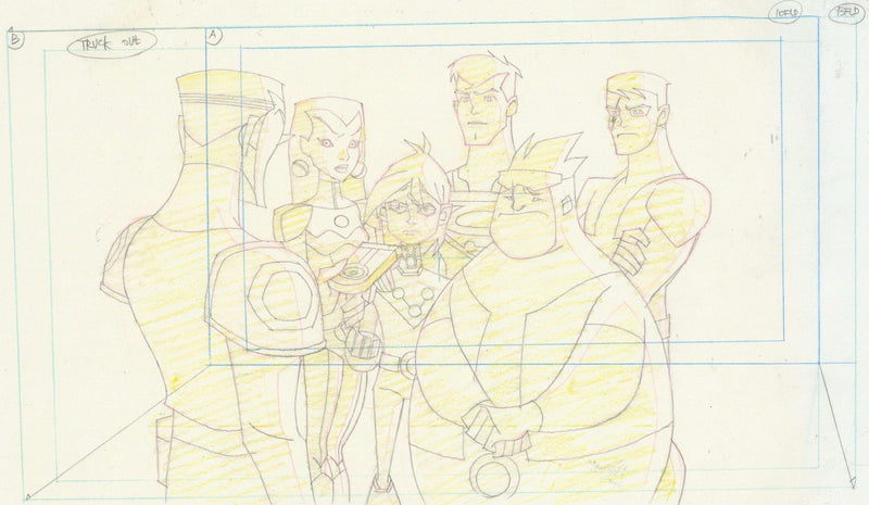 Legion of Superheroes Original Production Drawing: Superman, Saturn Girl, Brainiac 5, Bouncing Boy and Lightning Lad - Choice Fine Art