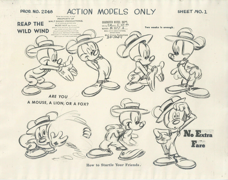 Mickey Mouse Little Whirlwind Original Production Model Sheet - Choice Fine Art