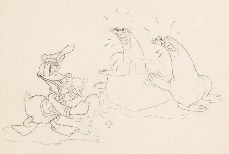 Mickey's Circus Donald Duck and Sea Lions Original Production Publicity Drawing - Choice Fine Art