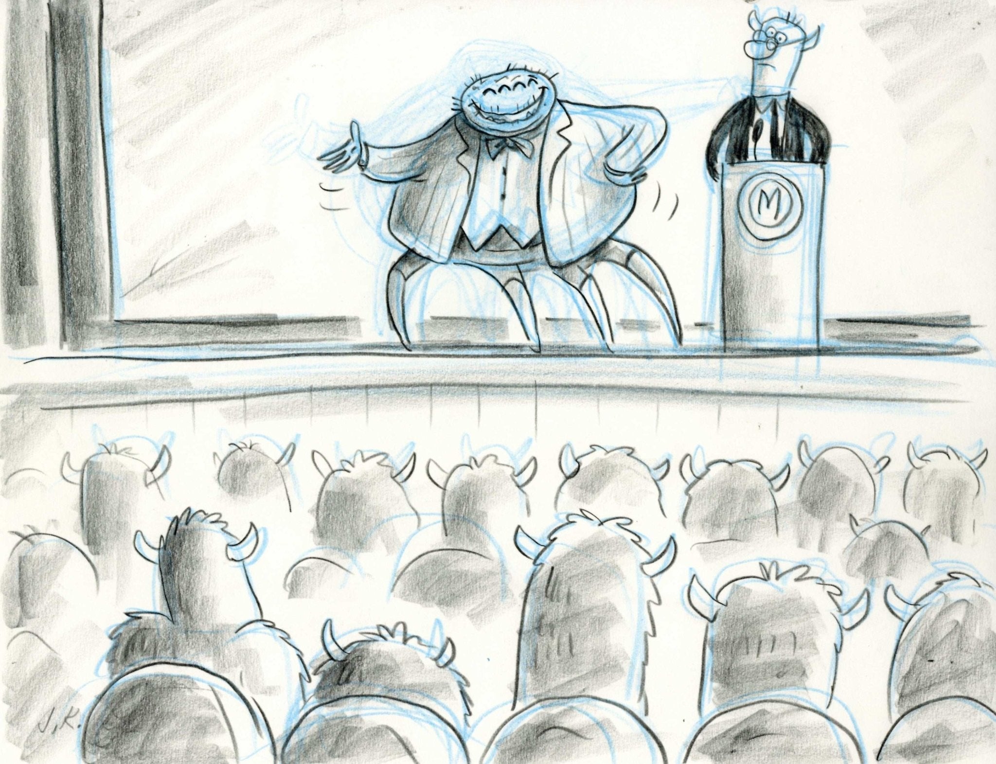 sully monsters inc drawing Monsters Inc. Original Storyboard Drawing: Waternoose, Sully and Mike – Choice Fine Art