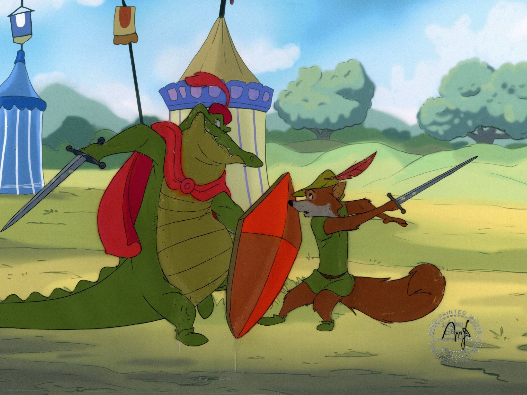 Robin Hood Original Production Cel: Captain Crocodile and Robin Hood
