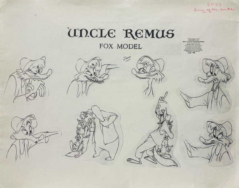 Song of the South Original Production Model Sheet: Uncle Remus Fox Model - Choice Fine Art