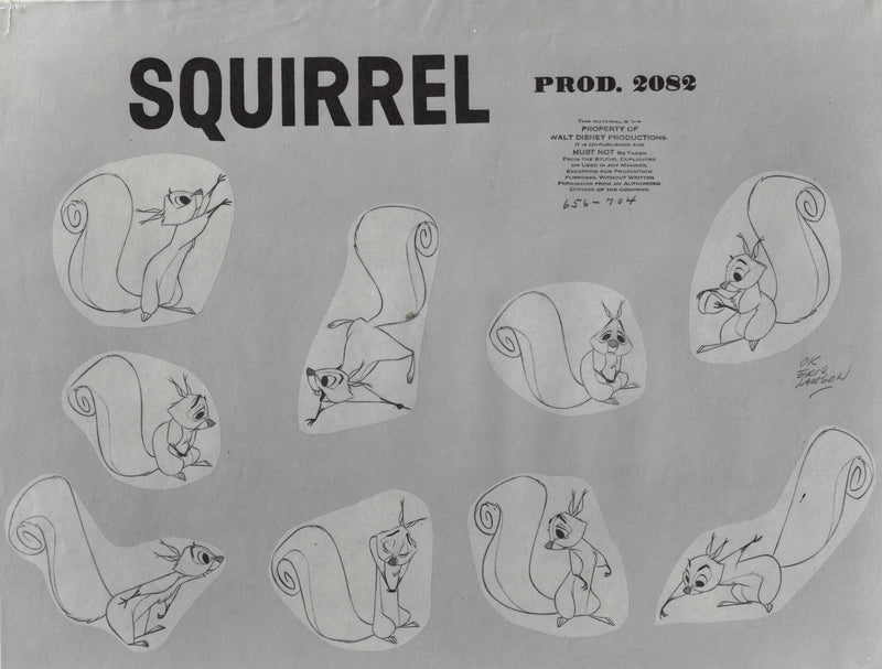 Squirrel from Sleeping Beauty Original Production Model Sheet - Choice Fine Art