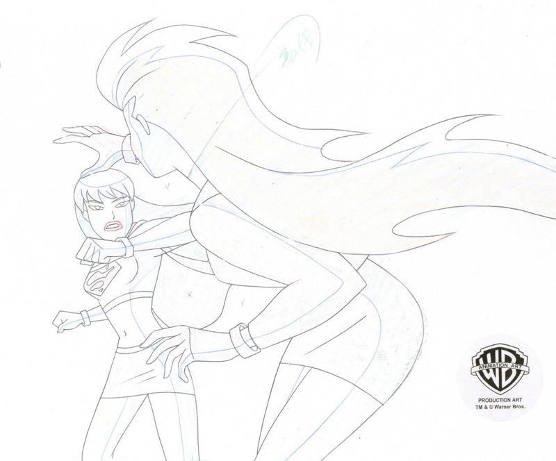Superman the Animated Series Original Production Cel with Matching Drawing: Supergirl and Volcana - Choice Fine Art