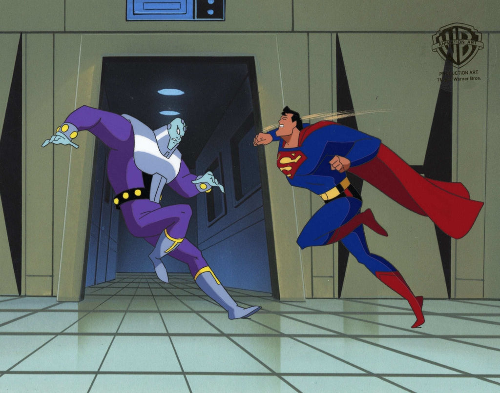 Superman the Animated Series Original Production Cel with Matching Drawing: Superman and Brainiac - Choice Fine Art