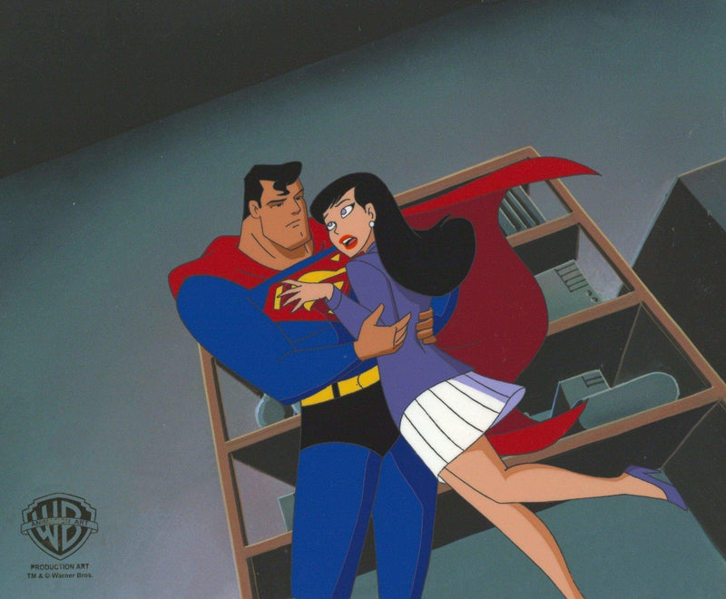 Superman the Animated Series Original Production Cel with Matching Drawing: Superman and Lois Lane - Choice Fine Art