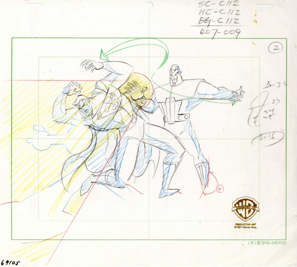 Superman the Animated Series Original Production Drawing: Superman and Brainiac - Choice Fine Art