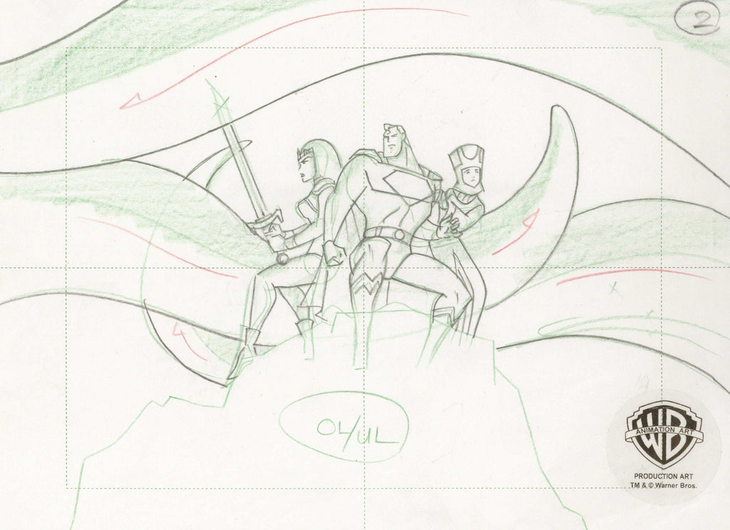 Superman the Animated Series Original Production Drawing: Superman, Maxima, and Sazu - Choice Fine Art