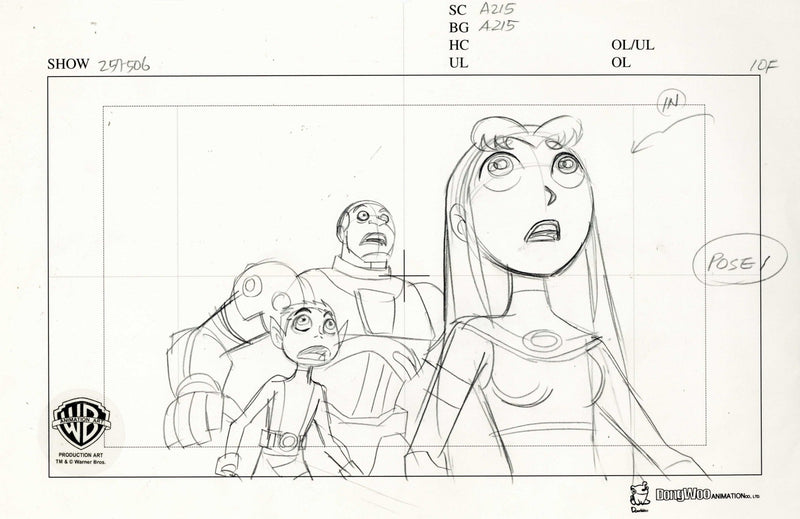 Teen Titans Original Production Drawing: Cyborg, Beast Boy, and Starfire - Choice Fine Art