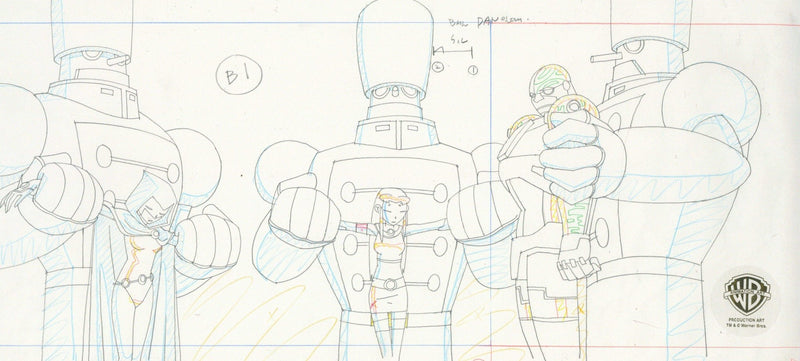 Teen Titans Original Production Drawing: Raven, Starfire, and Cyborg - Choice Fine Art