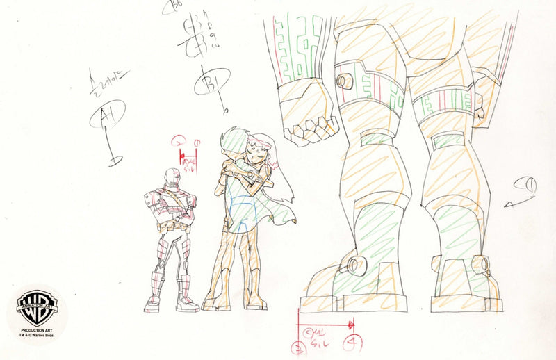 Teen Titans Original Production Drawing: Robin, Starfire, Cyborg, and Slade - Choice Fine Art