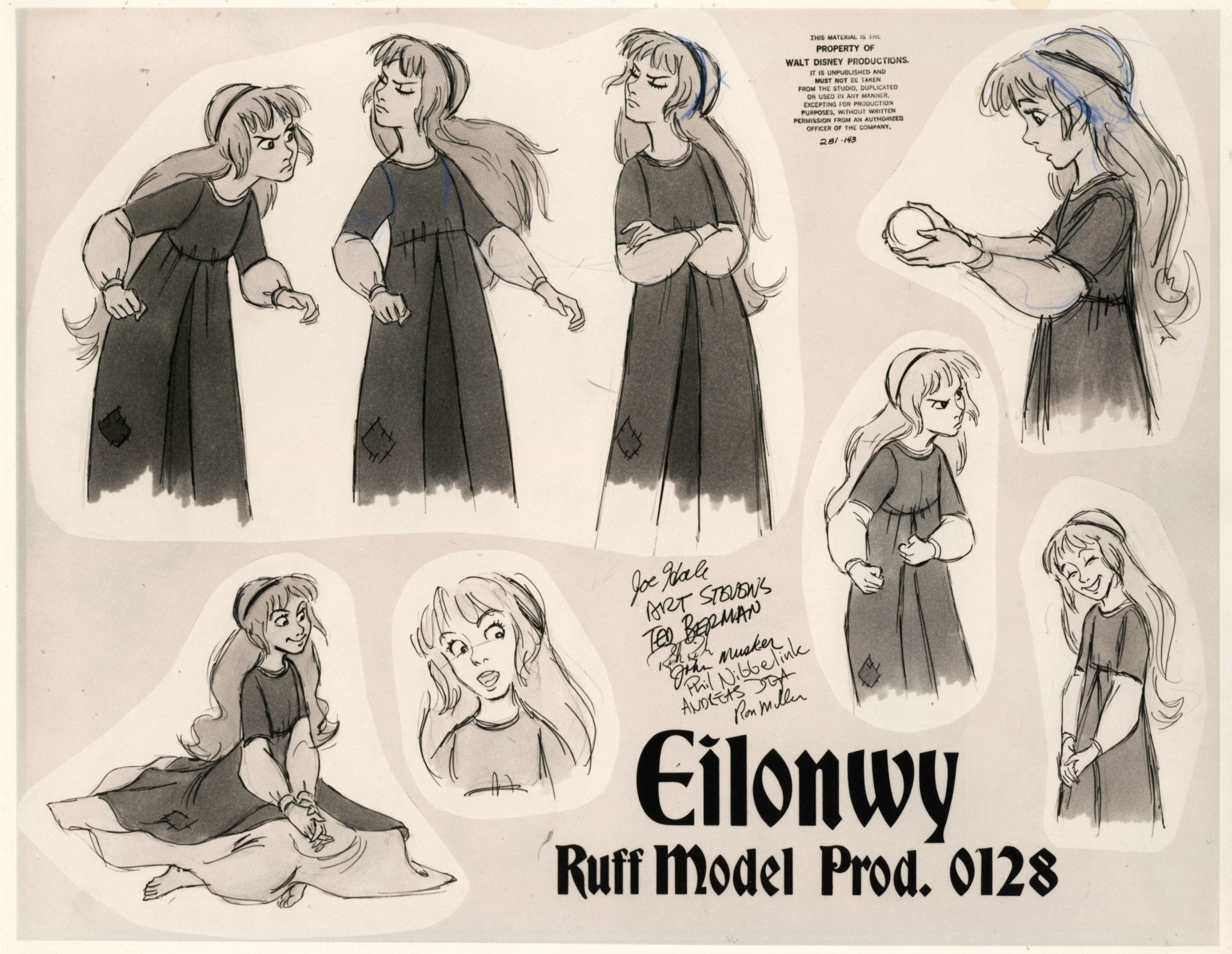 The Black Cauldron Ruff Model Sheet- Eilonwy Prod. 0128 – Choice Fine Art