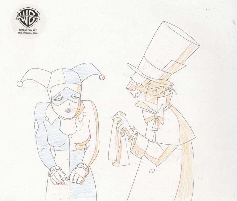The New Batman Adventures Original Production Cel with Matching Drawing: Harley Quinn and Mad Hatter - Choice Fine Art