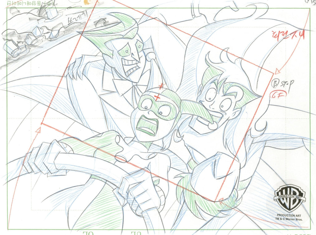 The New Batman Adventures Original Production Layout Drawing: Joker, Harley, and Jack Ryder - Choice Fine Art