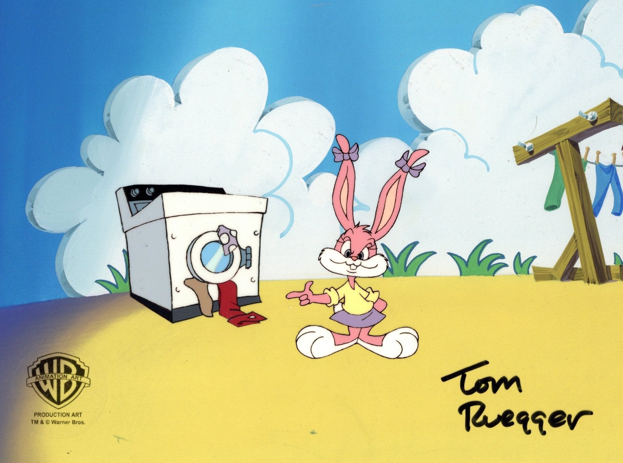 Tom Ruegger Cartoon Tiny Toons Original Production Cel on Original Background Signed by To ...